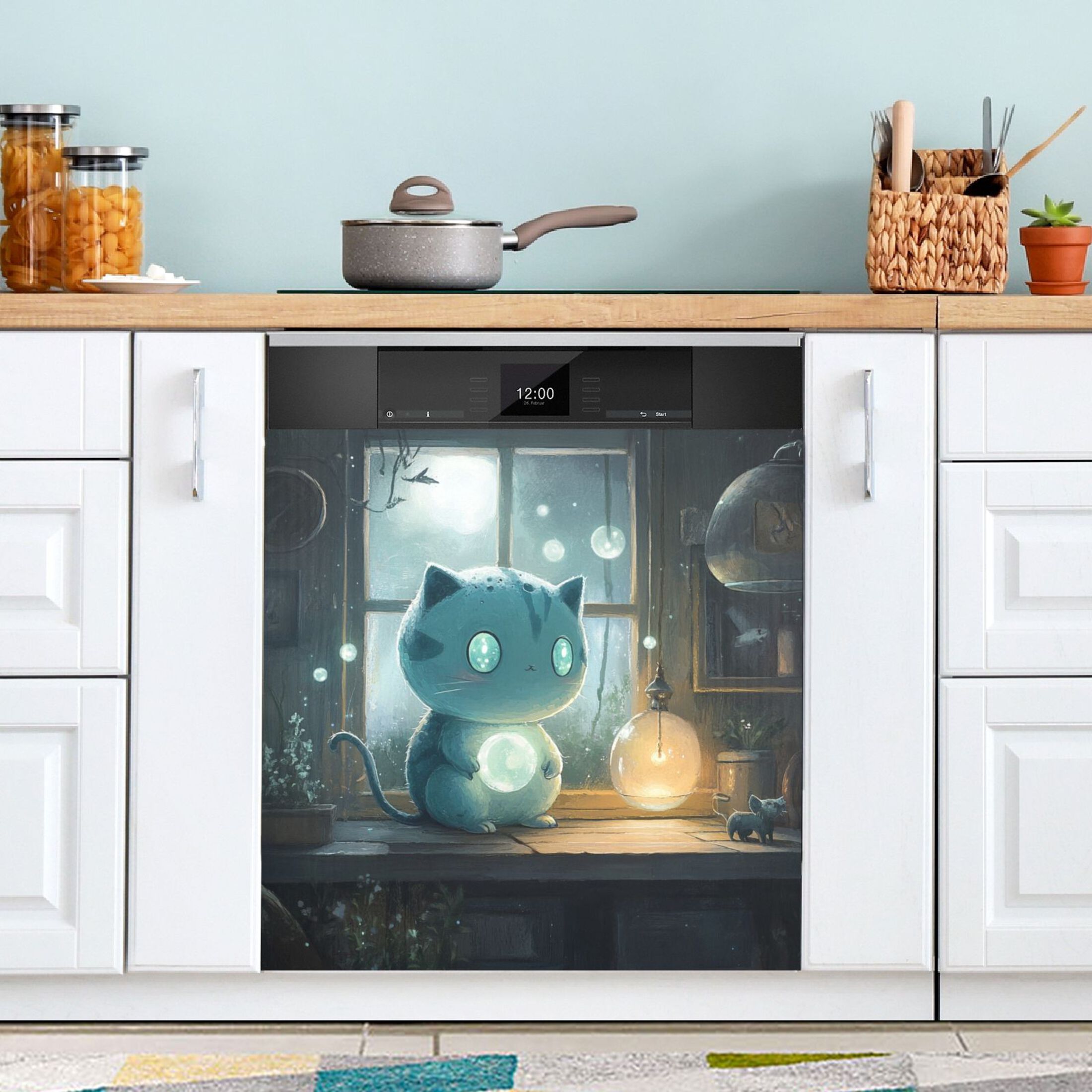 Dishwasher Magnetic Sticker 23x26 Inch Refrigerator Magnetic Sticker Washing Machine Magnetic Sticker Kitchen Panel Magnetic Sticker Home Decor Big Blue Eyes Cat