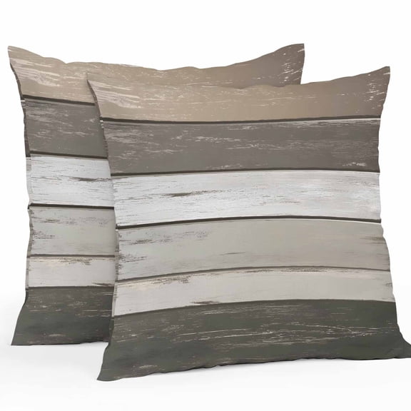 Outdoor Pillow Cover Gray White Stripes Set of 2 Waterproof Throw Pillowcases Wood Background Decorative Patio Furniture Pillows for Couch Garden Indoor & Outdoor Use