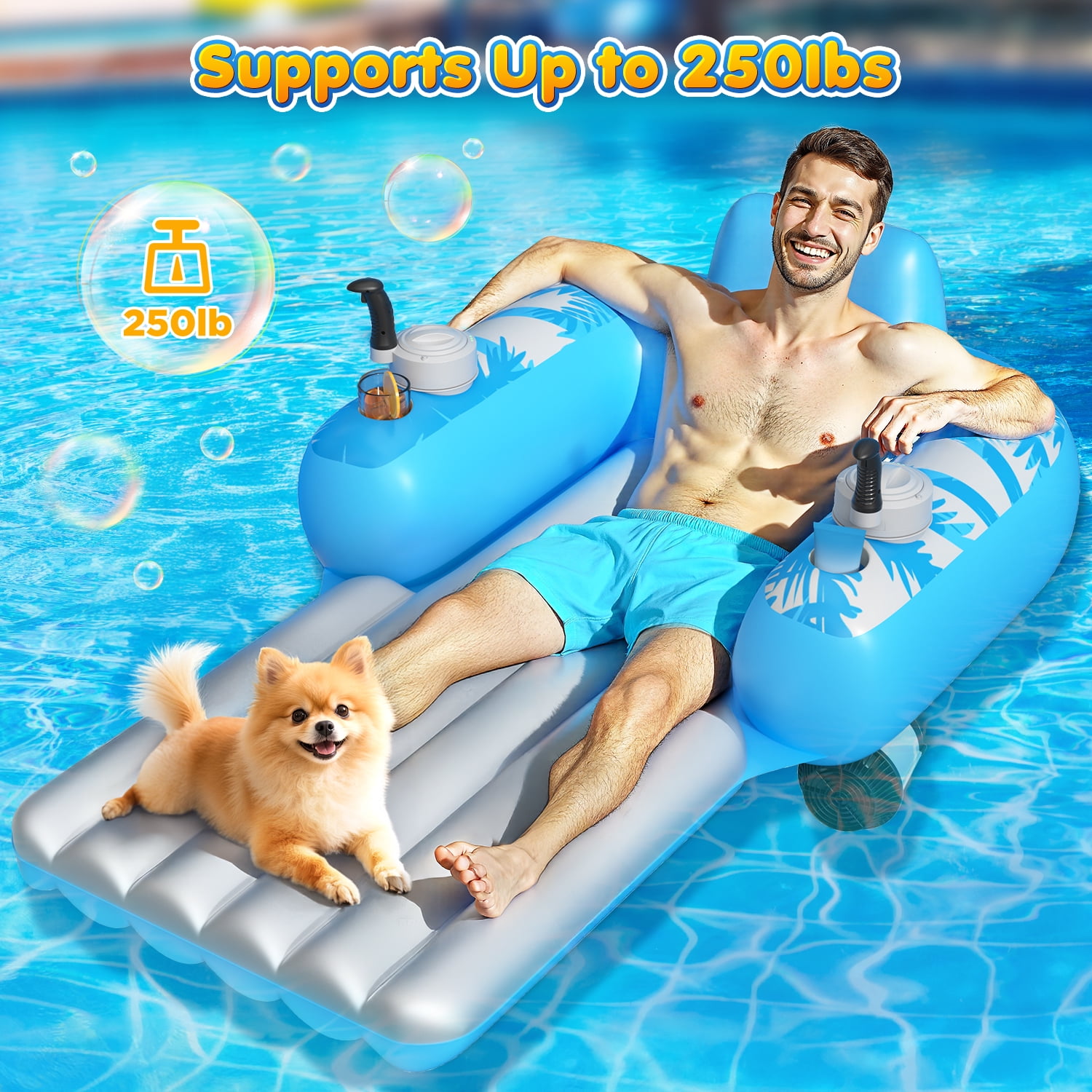 Hot Bee Electric Pool Lounger for Adults, Rechargeable Motorized Float with Dual Propellers, Handheld Remote, Cup Holders & 360° Movement, Summer Floating Water Lounge Chair
