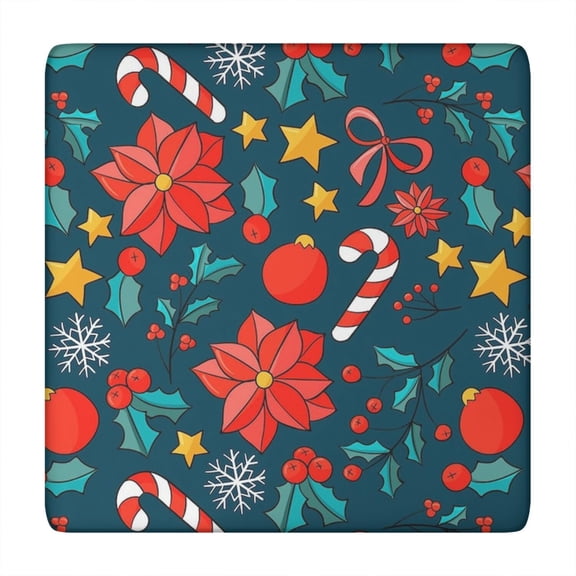 34x34 Stretch Fit Tablecloth in Christmas Print, Easy Maintenance Fabric Stays Flat for a Beautiful Holiday Table Setup