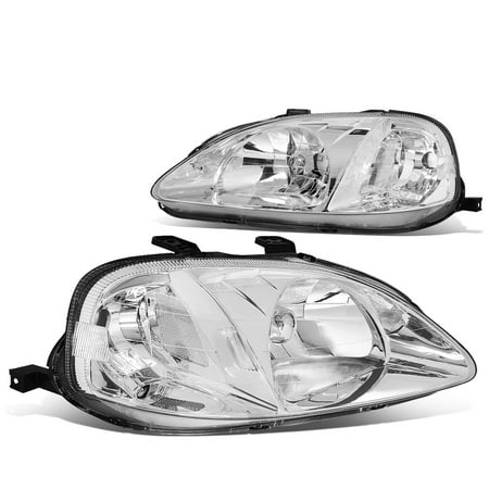 Honda Civic Corner Lights For 1999 to 2000 Honda Civic Replacement Headlight Chrome Housing Clear Corner Headlamps EJ EK EM Left+Right ()