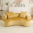 thumbnail image 4 of Modern Moon Shaped Sleeper Sofa with Deep Seat, No Assembly Required Convertible Sofa Bed in Yellow Chenille Fabric for Small Spaces, 4 of 9