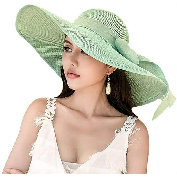 Sun hat hats Ladies summer hat, straw hat Straw Hat Beach hat Sun Hat Sun  hats Wide-brimmed floppy hat Foldable Garden hat Beach cap UV protection  with neck cord and bow for