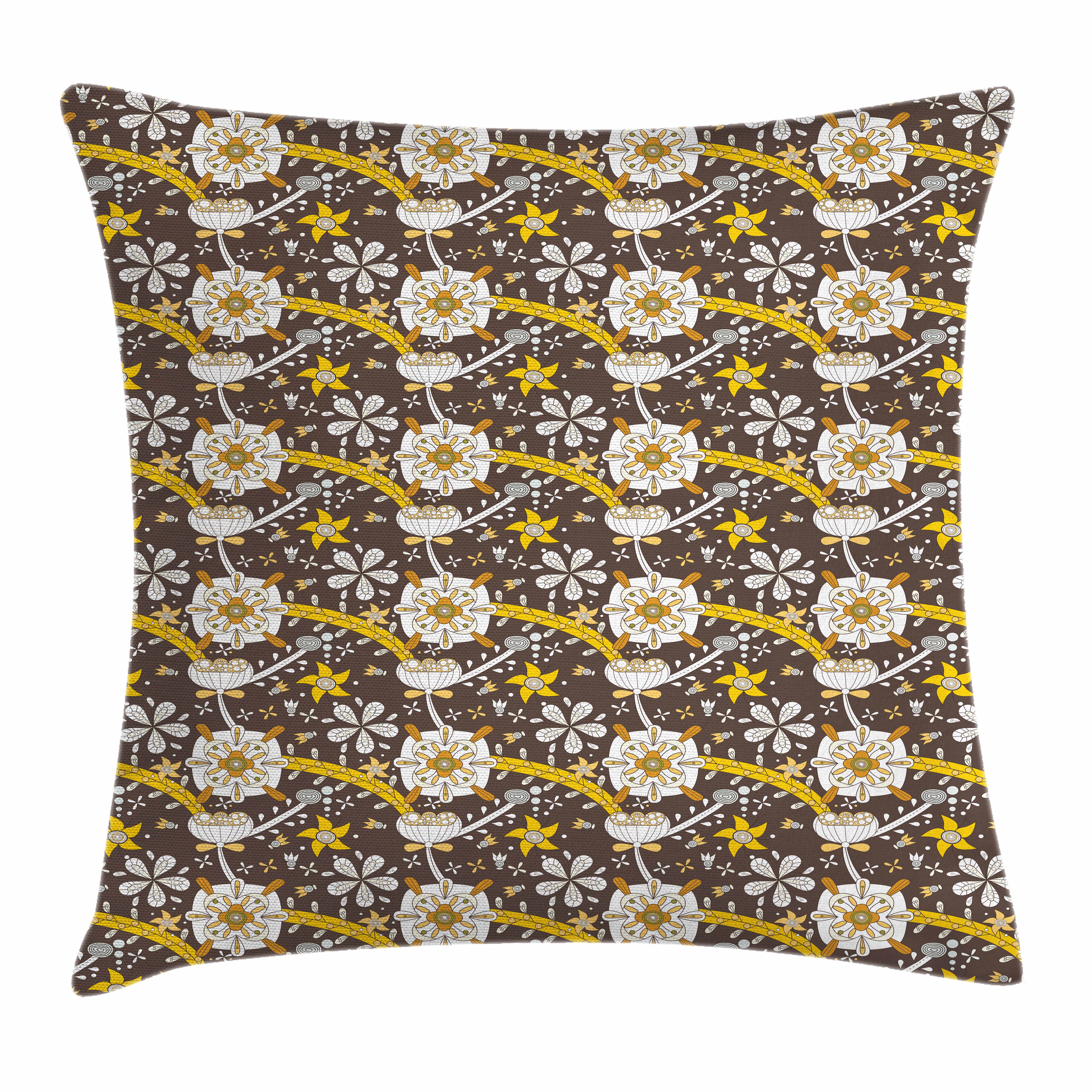 Floral Throw Pillow Cushion Cover, Abstract Design of Dry Lotus Flower