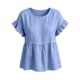 thumbnail image 3 of ClodeEU Women's Round Neck Ruffle Short Sleeve Babydoll Blouse,Casual Loose Peplum Summer Tunic Top Blue,Women's Plus XXL, 3 of 7