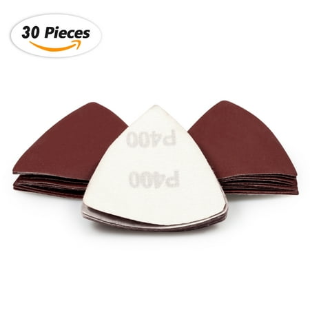 

SPEEDWOX 30 Pcs Hook and Loop Triangle Sandpaper 400 Grit 80mm 3-1/8 Inches for Oscillating Multi Tool Detail Sander Sanding Discs Triangle Sanding Pads