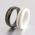 thumbnail image 3 of HIJONES Women's Couple Ceramic Inlaid Gold Chain Ring Personalized Couple Band Ring Jewelry White Size 8, 3 of 4