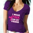 thumbnail image 2 of Women's I Wear Pink For My Friend Printed V-neck Tshirt Short Sleeve Vneck T-Shirt Soft and Comfy Shirt, Lightweight Shirt Purple Tee Medium, 2 of 3
