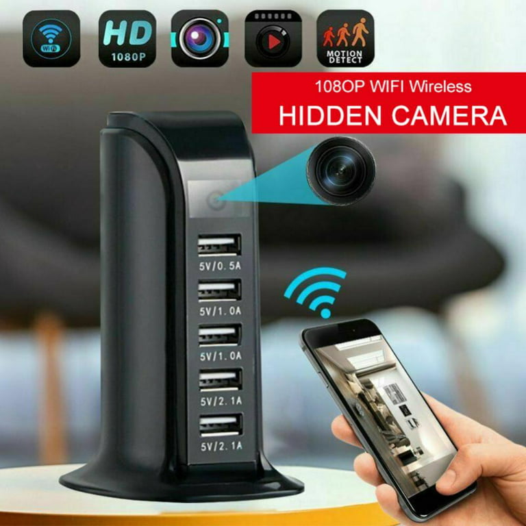 1080p Hd Wifi Caméra Cachée Espion Usb 5 Ports Hub Chargeur Spy