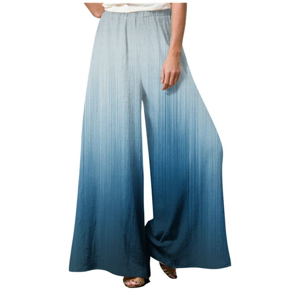 Wycnly Pants for Women Womens Linen Pants Summer Fashion Gradient Print Loose Wide Leg Palazzo Long Pants Casual Elastic Waist Ladies Trousers