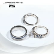 Adjustable size Wedding Ring Sets His And Hers Couples Women 925 Sterling Silver Blue Cz Man Titanium Wedding Bands