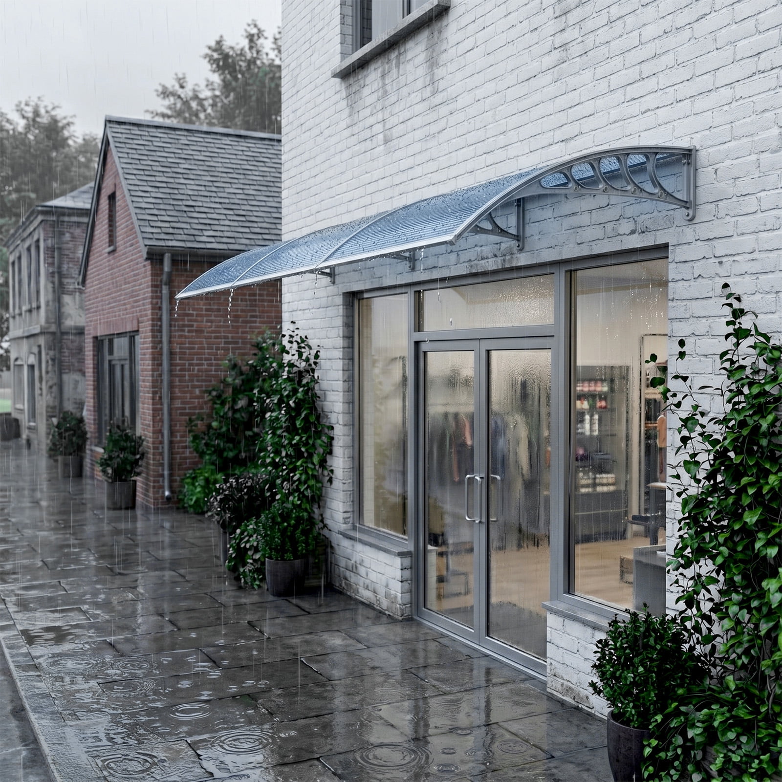 38×120 Inch Clear Polycarbonate Door Window Awning, Rust-Proof PP Bracket & Aluminum Bar Outdoor Rain Snow UV Protection Canopy for Entryway Patio AC Unit
