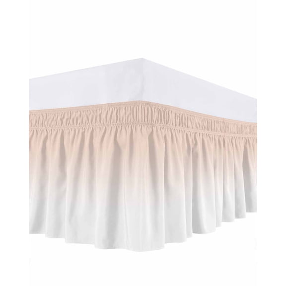 Dreamy Peach Bed Skirt Pink and White Gradient Bed Skirts Queen Size 16 Inch Drop, Wrap Around Dust Ruffle Bedskirt with Adjustable Elastic Belt for Queen Size Beds