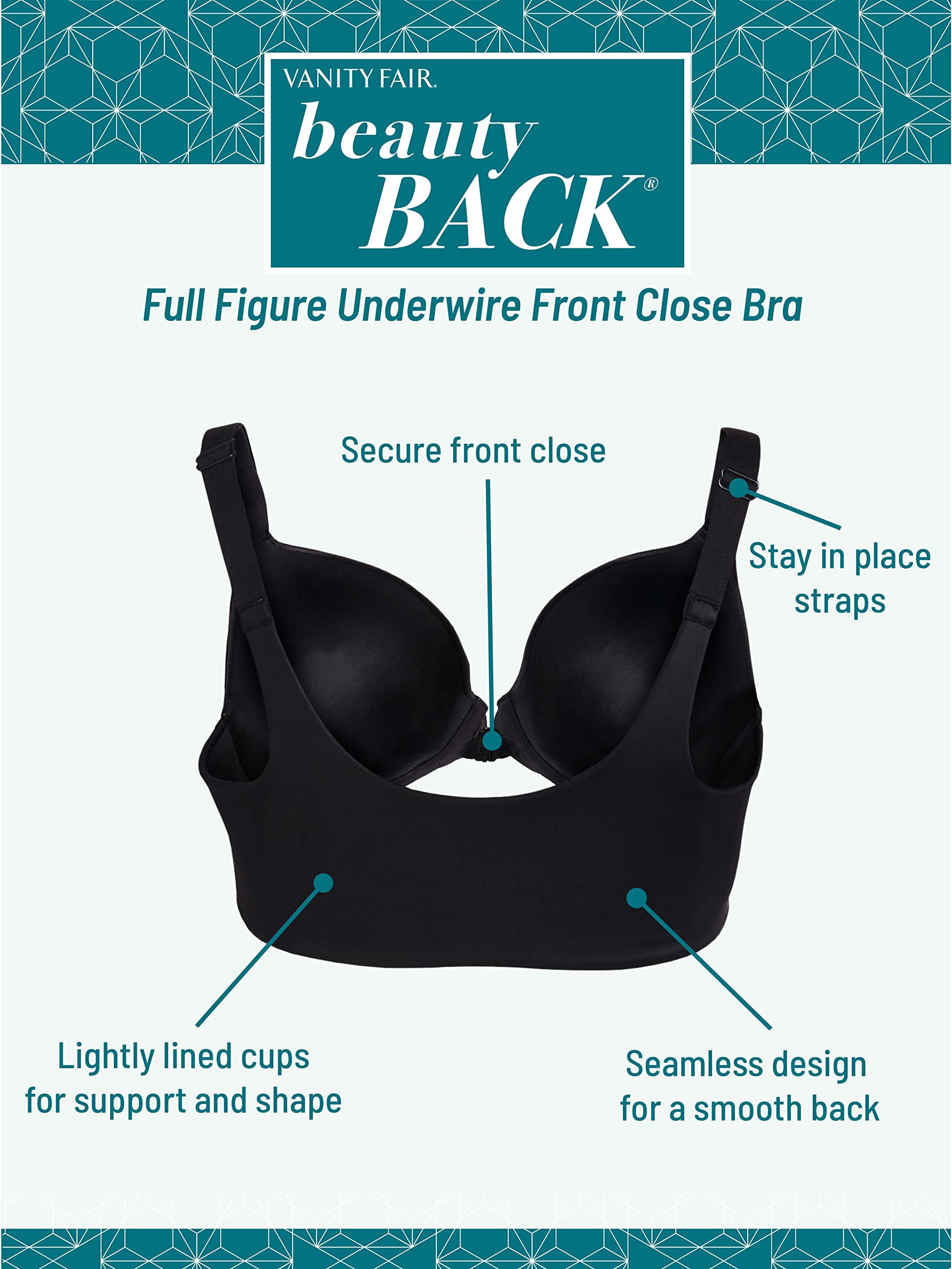 Vanity Fair Lingerie Women's Beauty Back Full Figure Front Close Underwire Bra, Style 76384