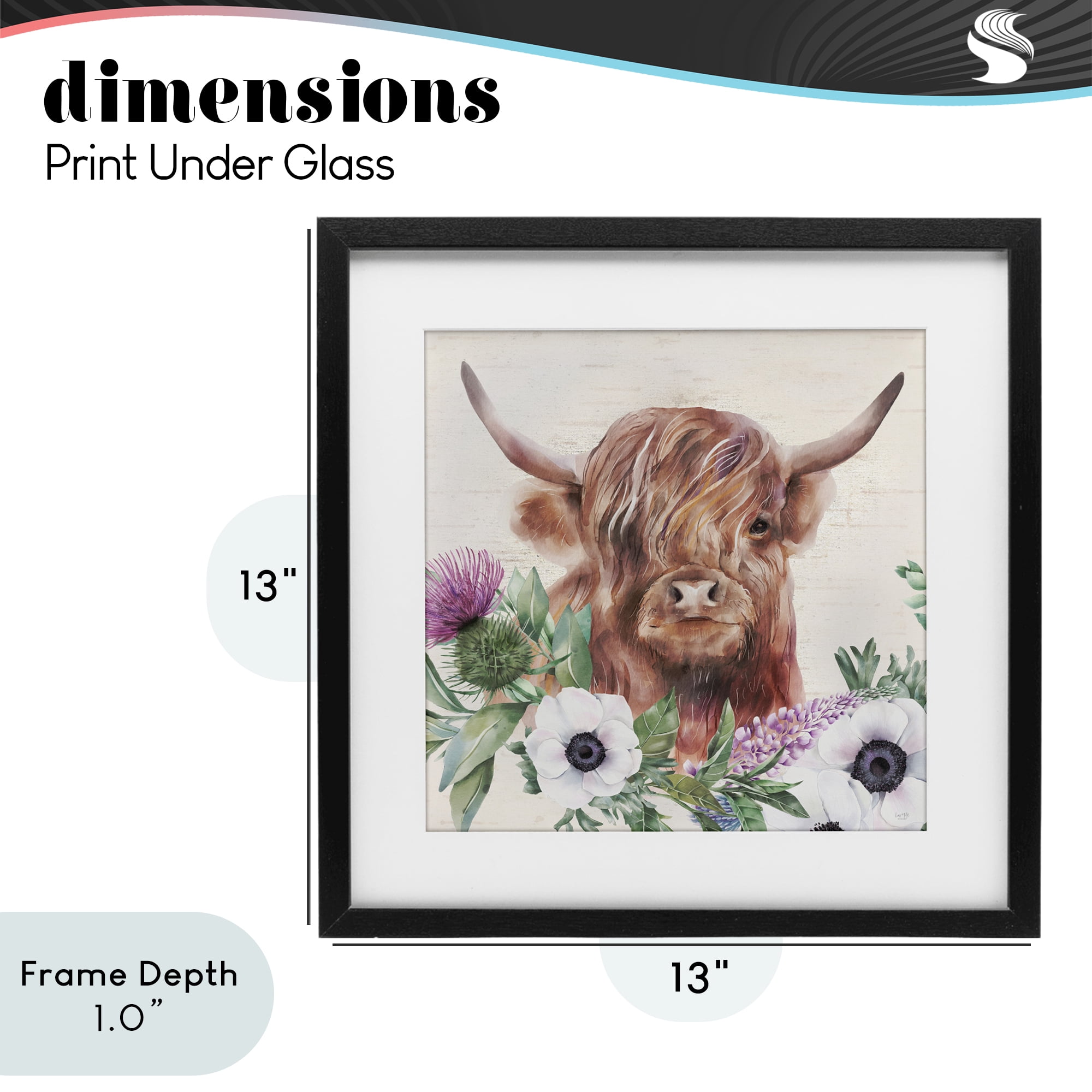 Stupell Industries Penny The Highland Cow Black Framed Print Under Glass, design by Lux + Me Designs