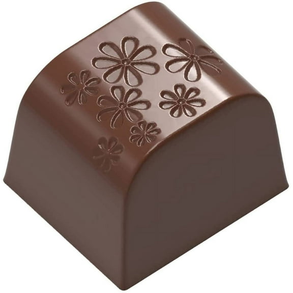 Chocolate World CF0228 Polycarbonate Chocolate Mold with 24 Sloping-Flower-Square Cavities, Each 21.5mm x 24.5mm x 19mm High