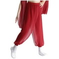 thumbnail image 2 of TSSOE Kids Girls Split Chiffon Overlay Indian Belly Dance Harem Pants Practice Sports Yoga Performance Trousers Burgundy 8, 2 of 7