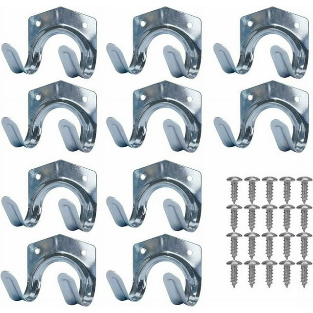 Jinsinto Metal Storage Hooks, Sheet Steel Tool Rack, Wall Mounted Steel Double U Wall Garden Tool Rack for Garage, Shed, Warehouse, Farm, Workbench (Pack of 10) 7X7.5X5.5cm,Vers