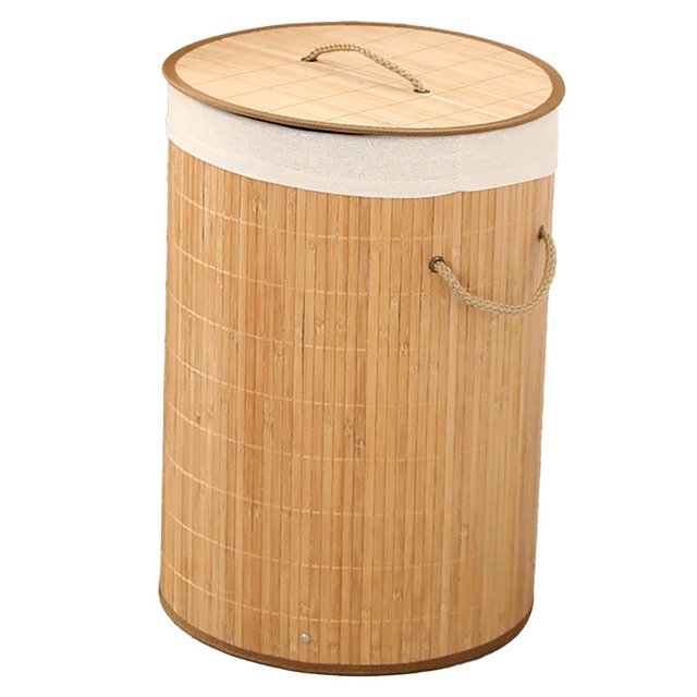 Cesta de Lavandería Plegable de bambú de Gran Capacidad para Almacenamiento de Ropa Sucia y Cesta de Comestibles (1.0 Ronda de color original)