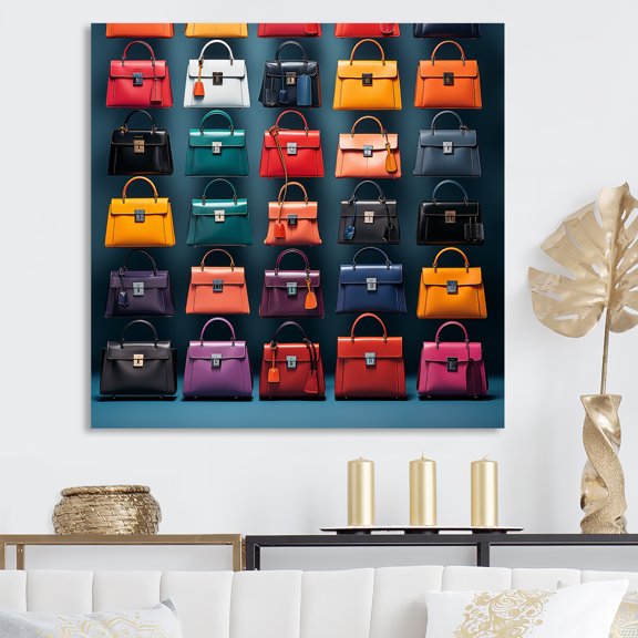 Designart "Pattern of Colorful Fashion Handbags II" Fashion Wall Art - Glam Colorful Fashion Bag Bedroom Canvas Wall Art