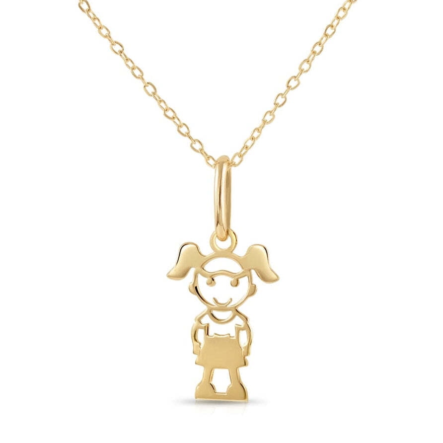 Tilo Jewelry 14K Yellow Gold Little Daughter Pendant Charm Necklace for Women & Unisex | 18 Inch Cable Chain