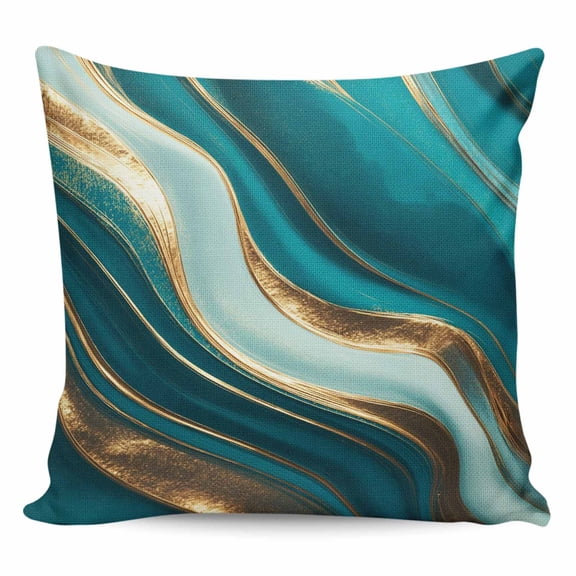 Teal Marble Pillow Covers 18x18 Inch Decorative Throw Pillow Cover, Modern Abstract Gold Fluid Art Sofa Pillowcases Accent Cushion Case Home Decor Bedroom Living Room