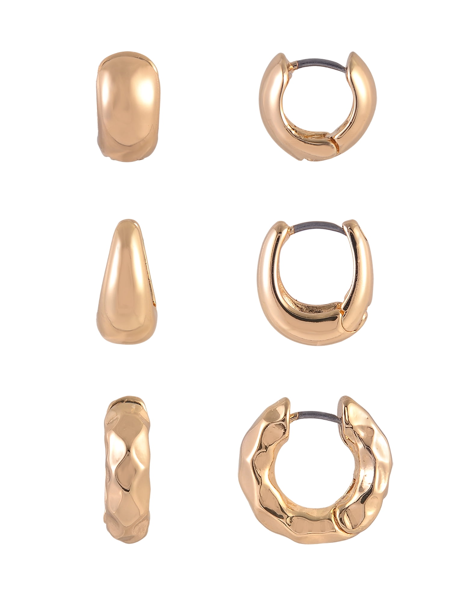 Time and Tru Goldtone 3-On Textured Hoops Earring Set