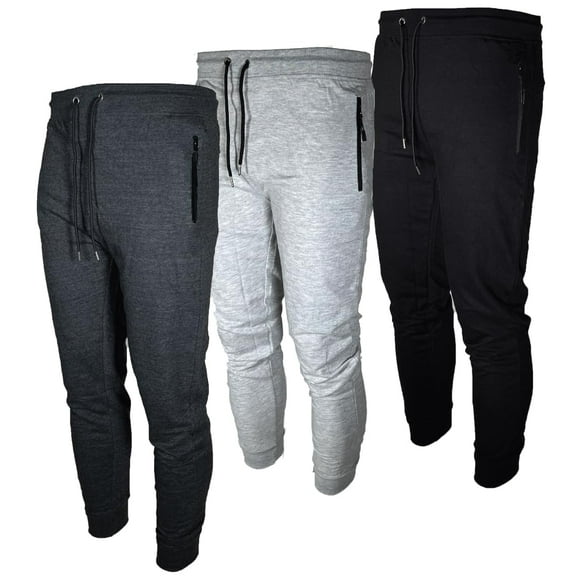 BROOKLYN VERTICAL Mens 3 Pack Fleece Active Jogger Sweatpants with Zipper Pocket and Drawstring Size S-2XL