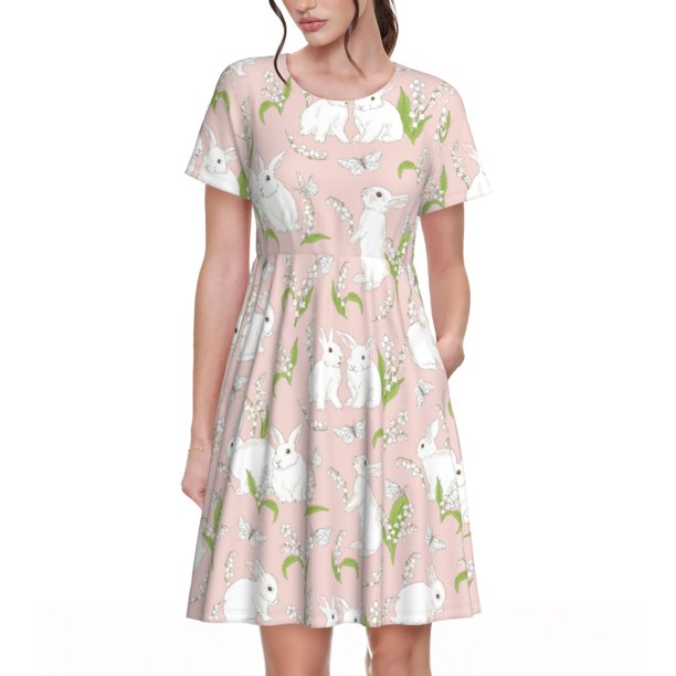 Balery Rabbit Vestidos sueltos de manga corta para mujer, vestidos de verano 2025, vestidos casuales de corte A con vuelo.
