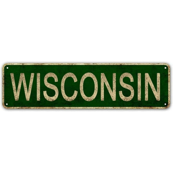 Wisconsin Sign, America State Name Vintage Metal Tin Sign, Wall Decor for Office/Home/Classroom 4x16 Inches