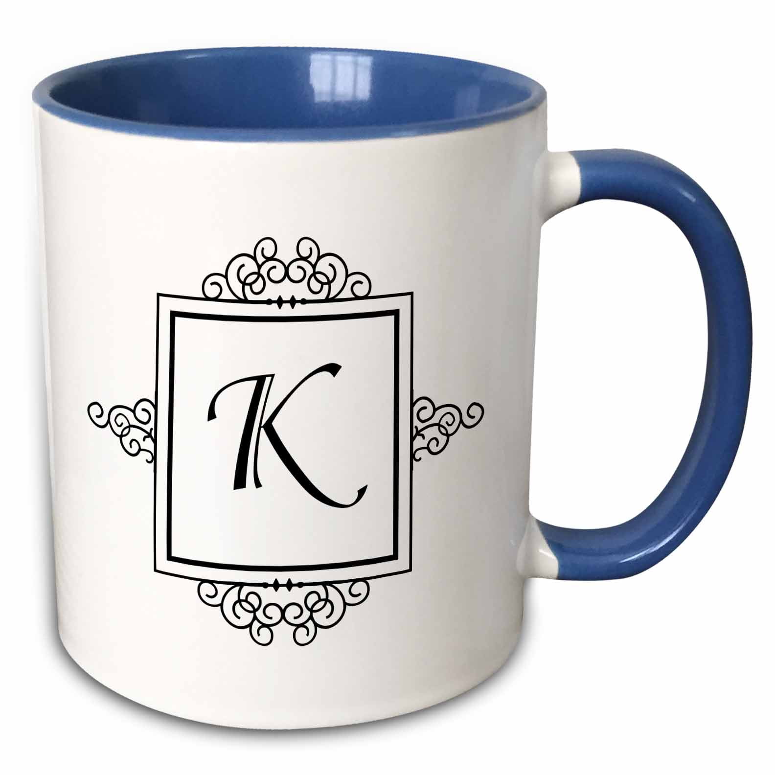 3drose Initial Letter K Personal Monogrammed Fancy Black And White Typography Elegant Stylish Personalized Two Tone Blue Mug 15 Ounce Walmart Com