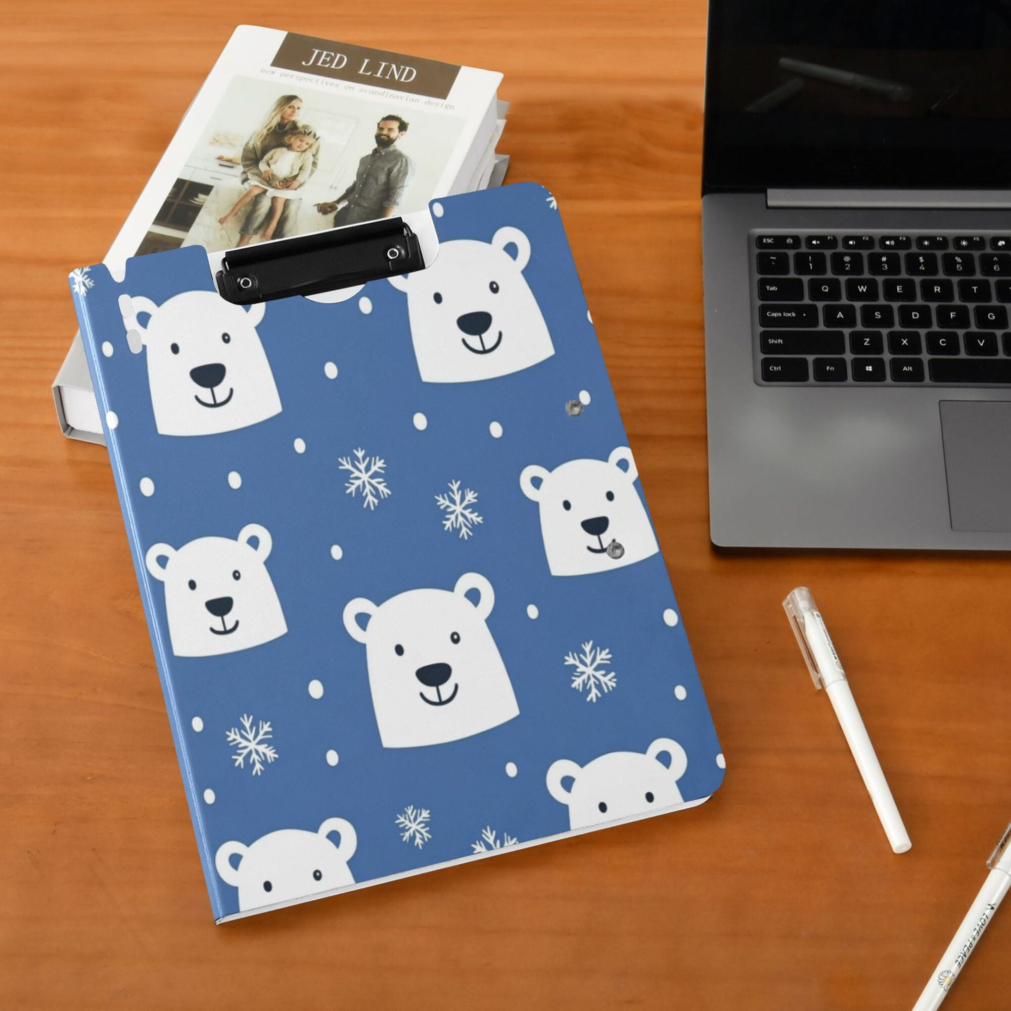 FORMRS A4 Clipboard Folder with Pen Holder Horizontal Foldable School Office Binder, White Polar Bear