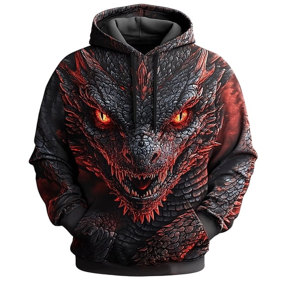 CONZONE Men's Hoodies Dragon Graphic Y2K Hoodie For Men Long Sleeve Pullover Hooded Sweatshirt Soft Fall Winter Sweatshirts