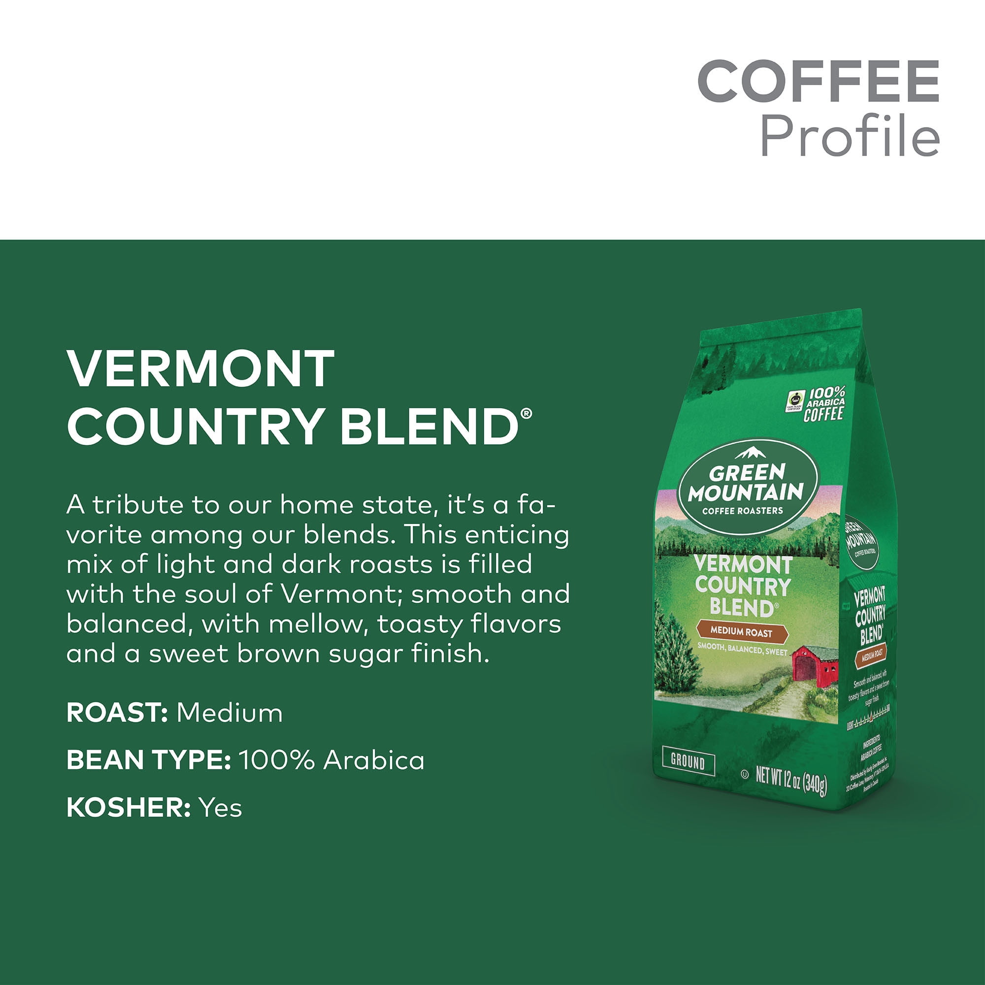 Green Mountain Coffee Roasters Vermont Country Blend, Medium Roast, Ground Coffee, 12 oz