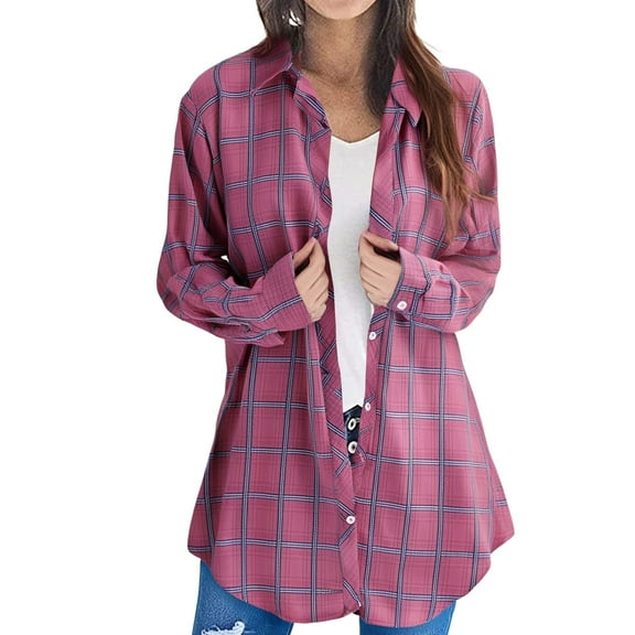Trubkh Plaid Shirts for Women Roll Up Long Sleeve Blouses Tops Shacket Jacket Coat Womens Fuzzy Sweater Parkas for Women Womens Winter Coats Lightweight Fleece Jacket Women Red 1 L