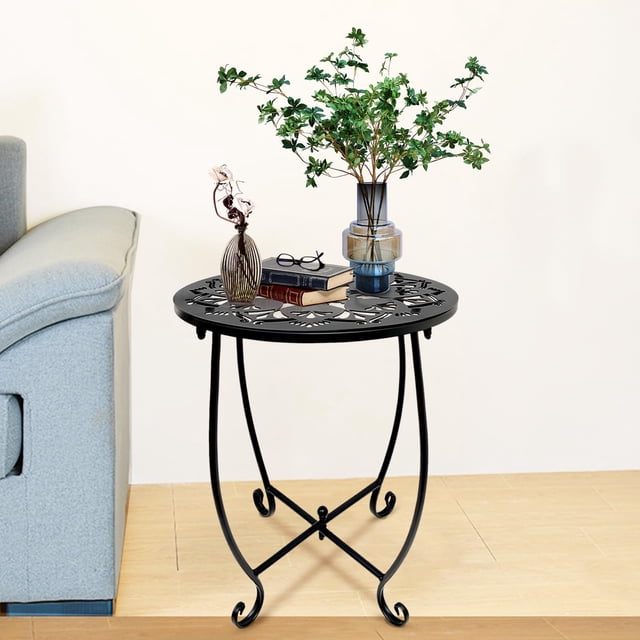 Mesa auxiliar para patio Fashion&Cool, redonda, 14 pulgadas, metal negro