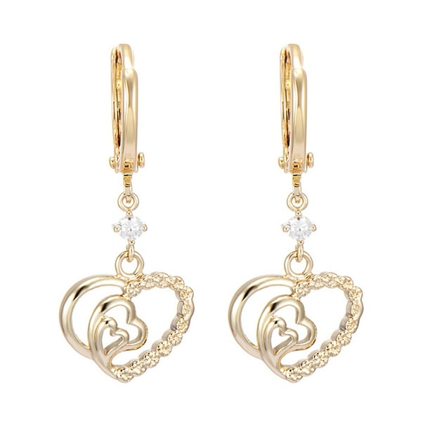 1 par de pendientes de circonita para mujer, sencillos, con forma de corazón, huecos, colgantes, pendientes, joyería decorativa (dorado)