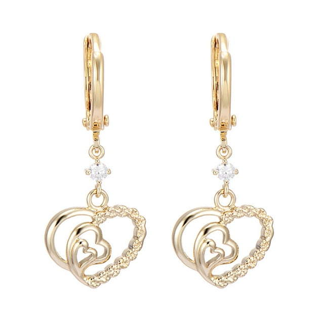 1 par de pendientes de circonita para mujer, sencillos, con forma de corazón, huecos, colgantes, pendientes, joyería decorativa (dorado)