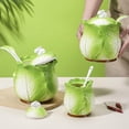 thumbnail image 4 of YISITIAN Rabbit Ceramic Sugar Bowl with Lid and Spoon, Cabbage Themed Sugar Jar for Kitchen Countertop and Coffee Bar, Decorative Farmhouse Style Container for Salt or Coffee, 6 OZ AZ1014-4606, 4 of 6