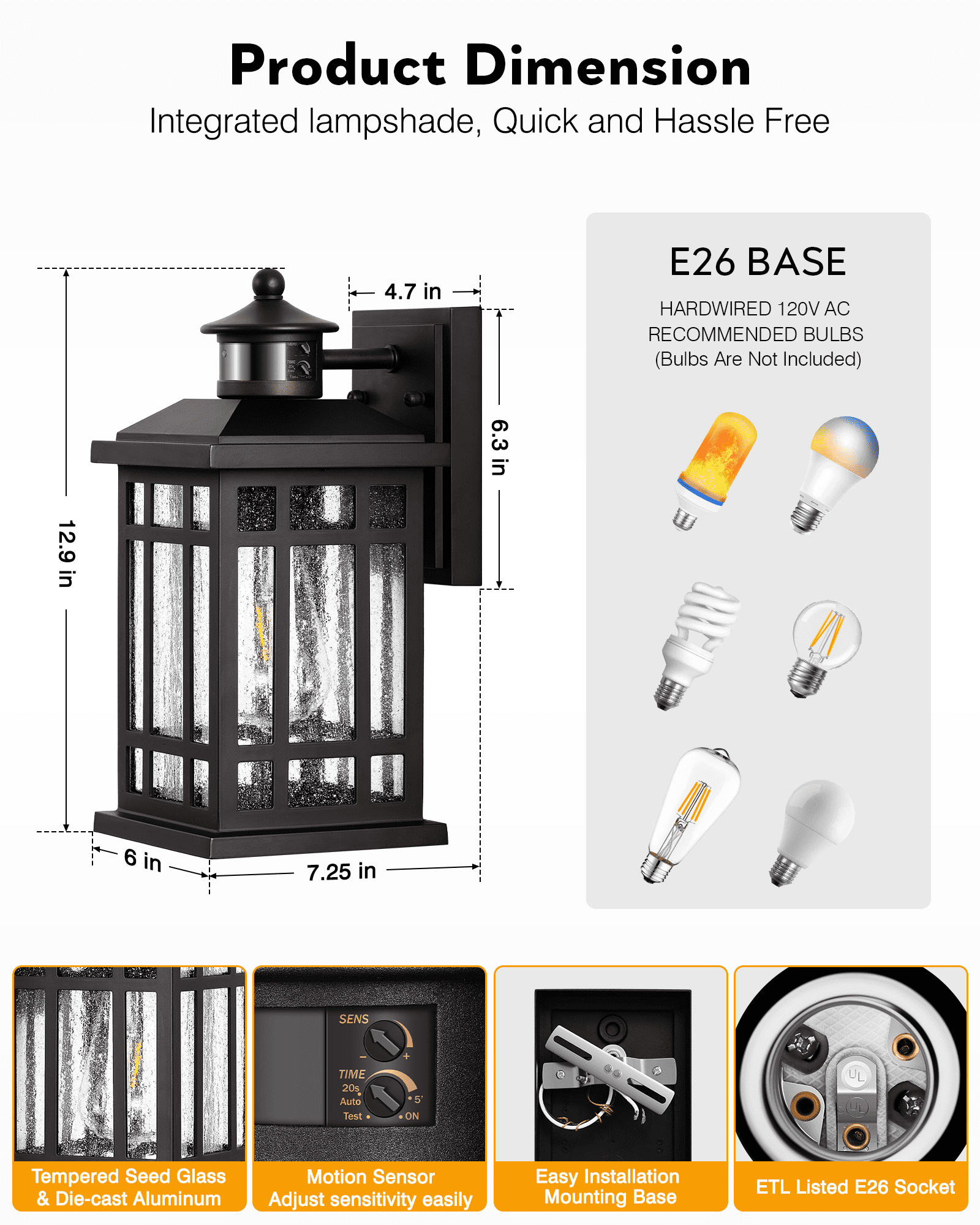 OPAXIS Porch Lights Outdoor with Motion Sensor, 2 Packs Oil Rubbed Bronze Outside Lantern Fixtures Wall Mount, Aluminium Anti-Rust Exterior Wall Light, Dusk to Dawn Coach Light for Garage Patio