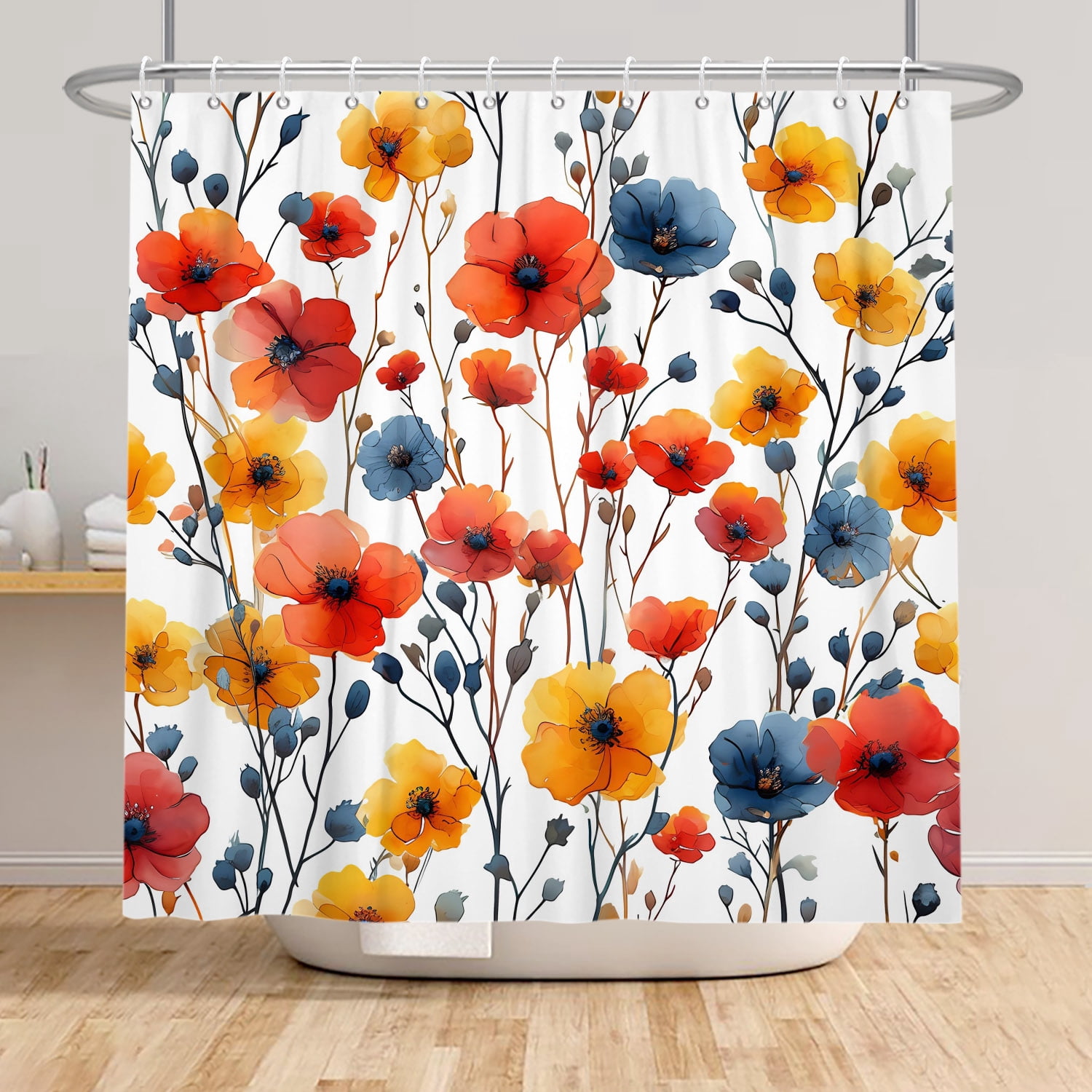MIZHONA Boho Floral Shower Curtain for Bathroom Watercolor Colorful Waterproof Polyester Abstract Aesthetic Decorative Washable 60"x72"