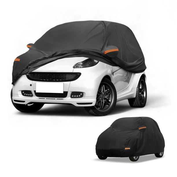 Funda para auto impermeable para todo clima, protección exterior contra el sol y la lluvia, con tiras reflectantes, negra para Smart Fortwo