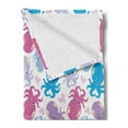 thumbnail image 2 of Octopus Soft Flannel Fleece Throw Blanket, Cartoon Marine Animals with Various Colors Heart Shapes Love Themed Image, Cozy Plush for Indoor and Outdoor Use, 60" x 80", Lilac Pink Blue, by Ambesonne, 2 of 5