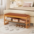 thumbnail image 4 of Gymax 40'' 2-Tier Shoe Rack Bench w/Flip-Top Storage Slatted Shelf for Hallway Bedroom Natural & Brown, 4 of 10