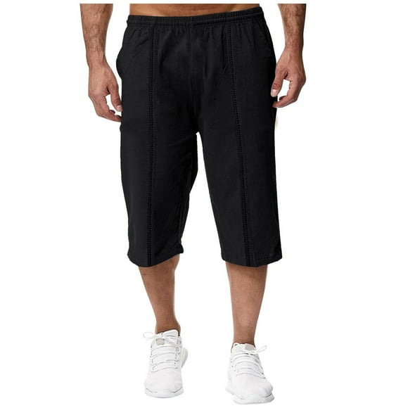 UANWENN Men's Spring/summer Imitation Linen Sports Pants Jogging Pants Loose Casual Beach Capris I Star Shorts Mens Basketball Shorts Mens Training Shorts with Pockets Compression Shorts for Men