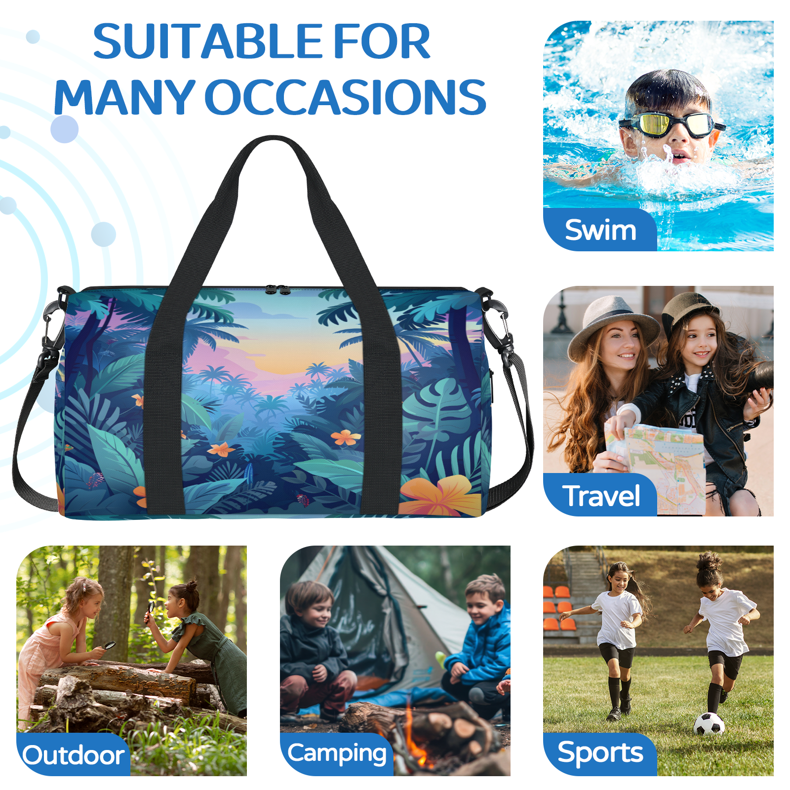 Herdesigns Tropical Rainforest Gym Bag for Women, Duffle Bag for Travel Sport, Flower Lightweight Waterproof Carry on Weekender Dance Yoga Workout Bags