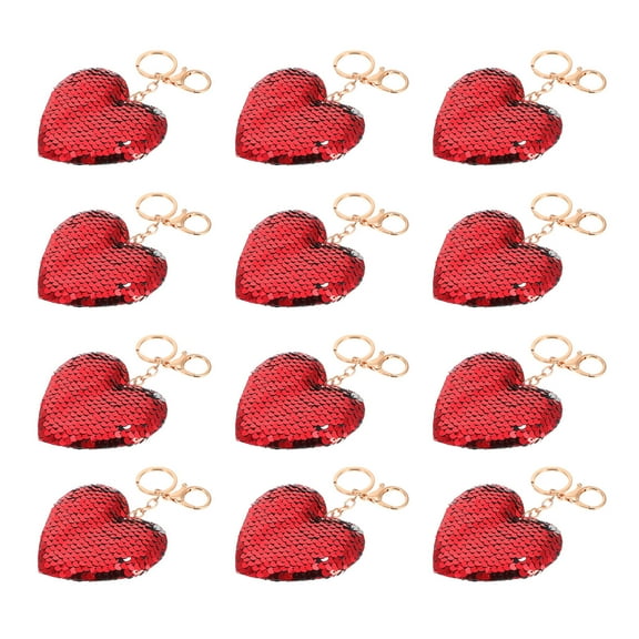 LOLIPPYY 24Pcs Glitter Heart Keychain Plastic Red for Daily Use Decoration