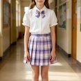 thumbnail image 5 of Coerni Girls Preppy Outfit 3PC Set Puff Sleeve Collared Shirt with Bowtie & Plaid Pleated Skirt School Uniform Clothes for 3-14Y Kids, 5 of 5
