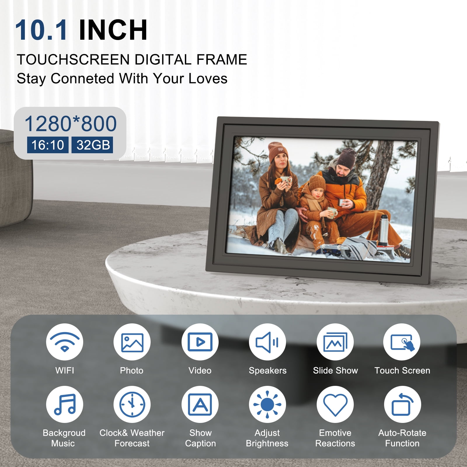 Digital Picture Frame - Uhale WiFi 10.1 inch IPS Touch Screen Digital Photo Frame Display for Gifting, 32GB Storage Support 64G TF Card, Auto-Rotate, Share Photos Via Uhale App from Anywhere