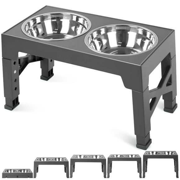 Niubya Elevated Dog Bowls with 2 Stainless Steel Dog Food Bowls, Raised Dog Bowl Adjusts to 5 Heights (3.15&quot;, 8.66&quot;, 9.84&quot;,11.02&quot;, 12.2&quot;) for Small Medium and Larg
